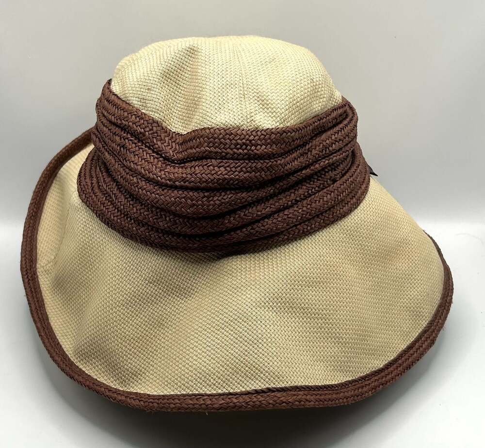 Vintage Givenchy Chapeaux Beige and Brown Straw Sun Visor Hat